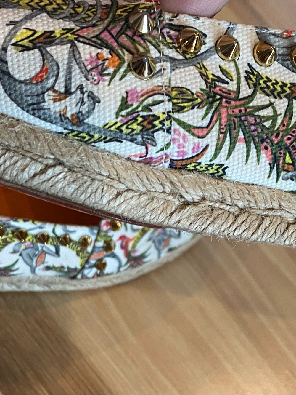 Christian Louboutin Ares Flat Loubi Jungle Spiked Espadrille. Size 9 EUC. - Picture 11 of 16